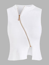 Slant Zip Front Sleeveless Knitwear - INS | Online Fashion Free Shipping Clothing, Dresses, Tops, Shoes