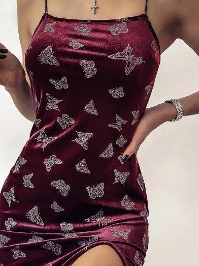 Sleeveless Butterfly Print Strap Skinny Dress - Mini Dresses - INS | Online Fashion Free Shipping Clothing, Dresses, Tops, Shoes - 02/07/2021 - 10-20 - color-black