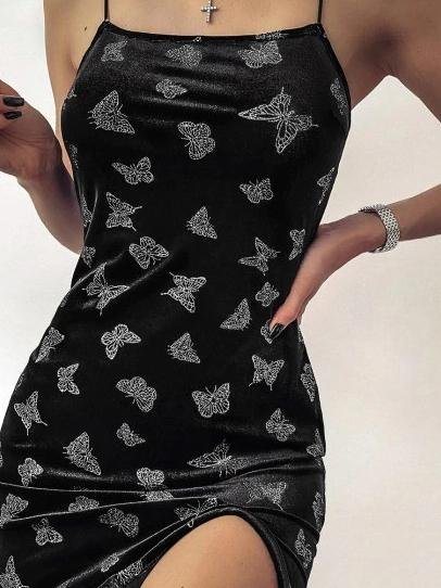 Sleeveless Butterfly Print Strap Skinny Dress - Mini Dresses - INS | Online Fashion Free Shipping Clothing, Dresses, Tops, Shoes - 02/07/2021 - 10-20 - color-black
