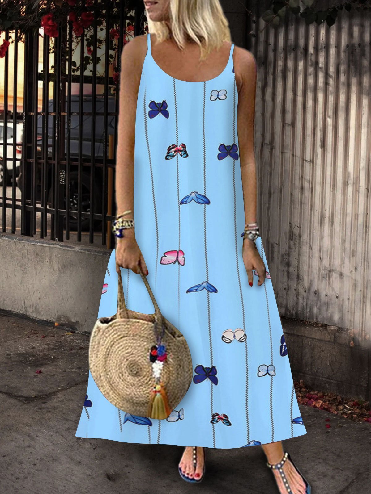 Sleeveless Butterfly Print Suspender Dress - Maxi Dresses - INS | Online Fashion Free Shipping Clothing, Dresses, Tops, Shoes - 05/07/2021 - 20-30 - color-light-white
