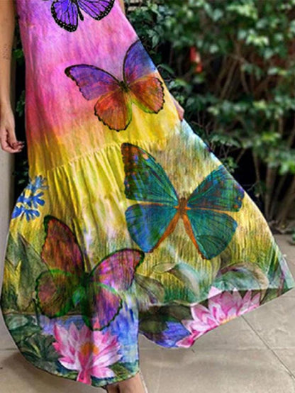 Sleeveless Butterfly Print Tie-dye Dress - Maxi Dresses - INS | Online Fashion Free Shipping Clothing, Dresses, Tops, Shoes - 20-30 - 29/06/2021 - color-purple