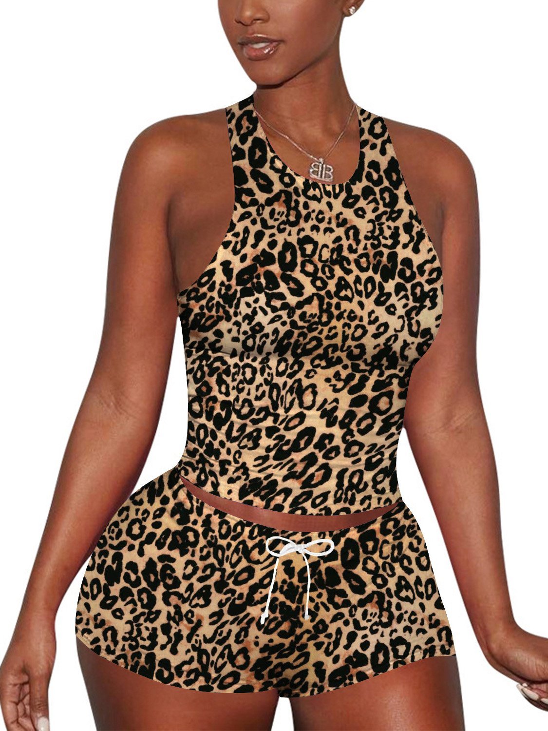 Sleeveless Casual Leopard Print Two-piece Set - Two-piece Outfits - INS | Online Fashion Free Shipping Clothing, Dresses, Tops, Shoes - 13/05/2021 - 13052021 - 130521