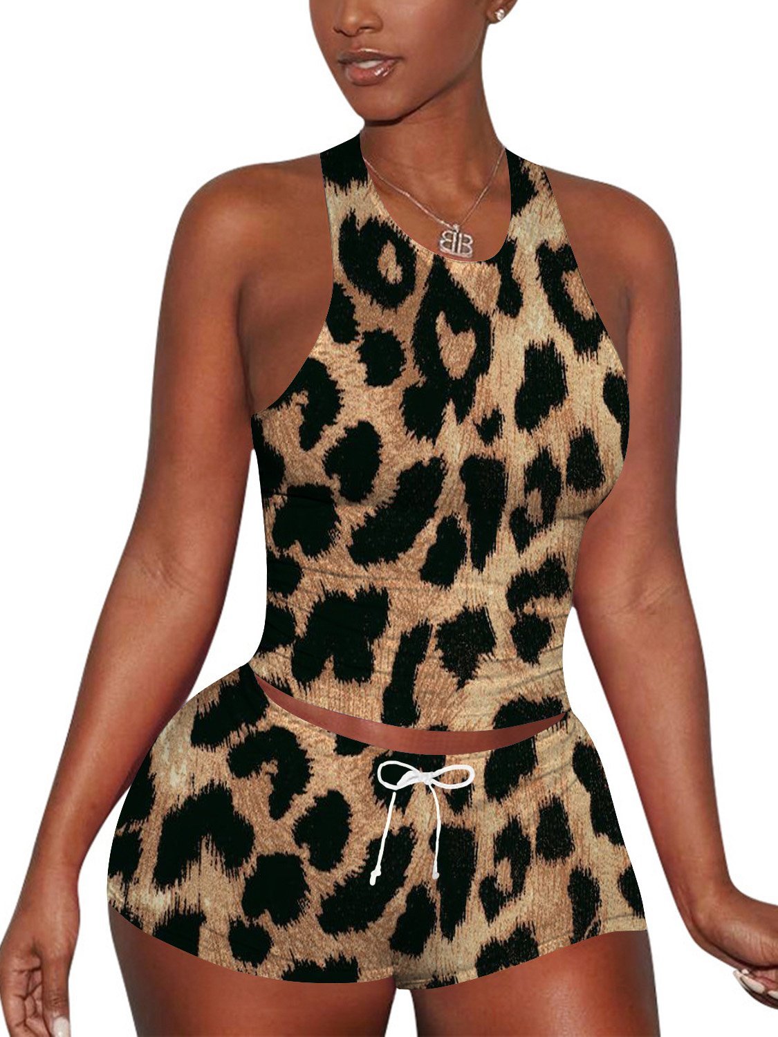 Sleeveless Casual Leopard Print Two-piece Set - Two-piece Outfits - INS | Online Fashion Free Shipping Clothing, Dresses, Tops, Shoes - 13/05/2021 - 13052021 - 130521