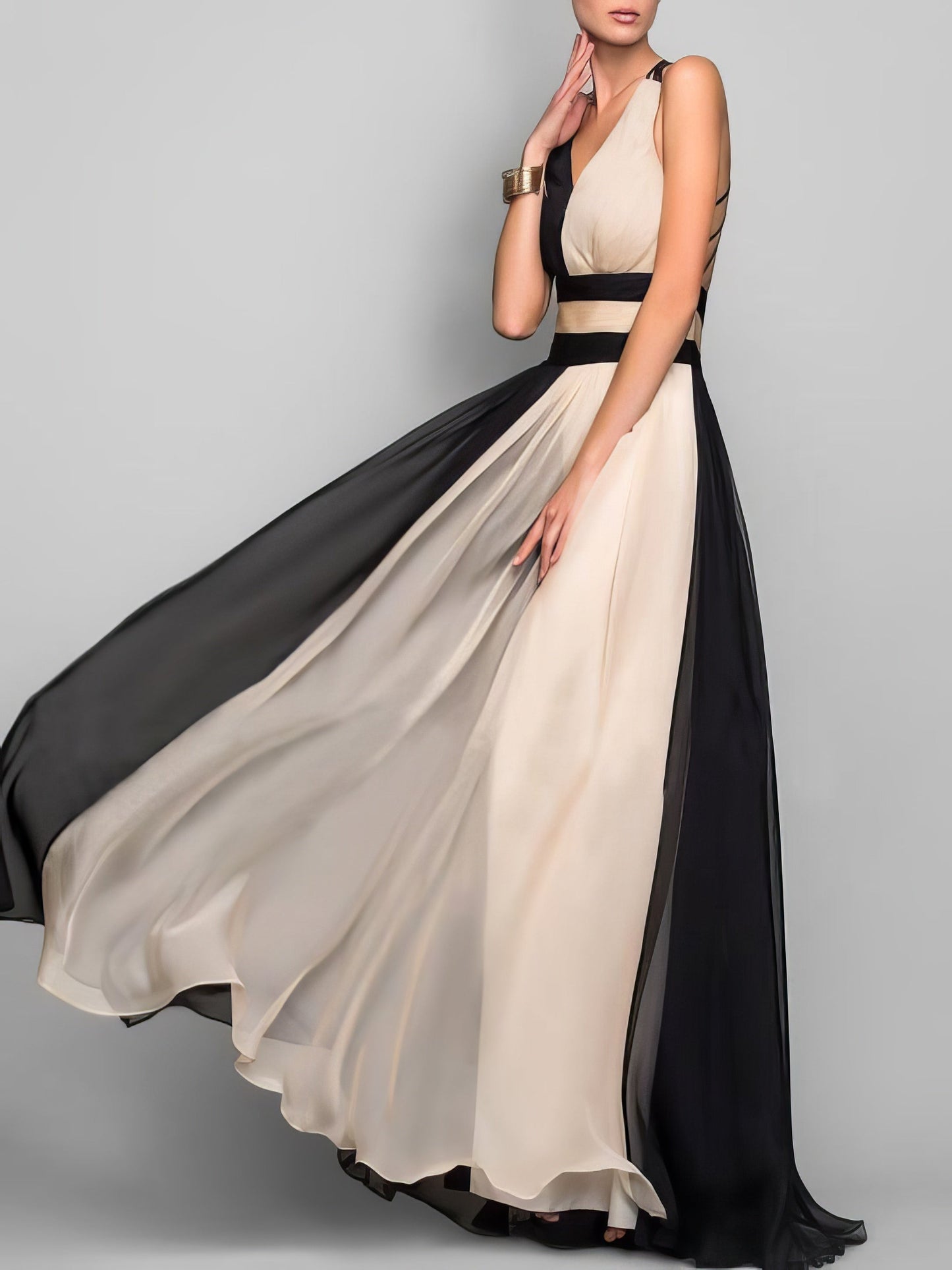 Maxi Dresses - Sleeveless Colorblock High Waist Queen Dress - MsDressly