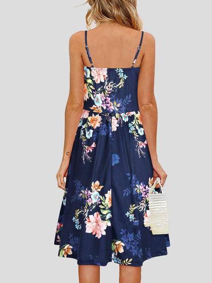 Sleeveless Floral Print Knotted V-neck Dress - Mini Dresses - INS | Online Fashion Free Shipping Clothing, Dresses, Tops, Shoes - 20-30 - 28/06/2021 - color-blue