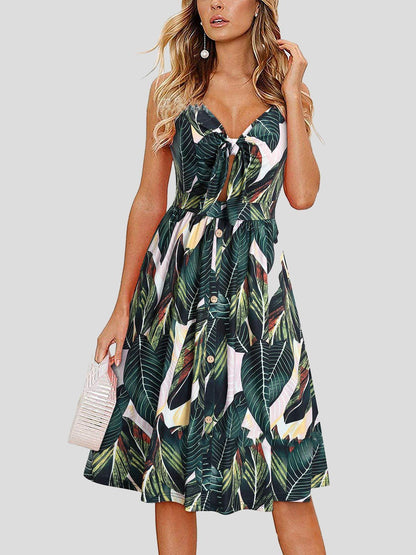 Sleeveless Floral Print Knotted V-neck Dress - Mini Dresses - INS | Online Fashion Free Shipping Clothing, Dresses, Tops, Shoes - 20-30 - 28/06/2021 - color-blue