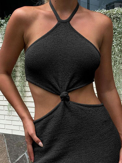 Sleeveless Halter Hollow Slim Dress - Maxi Dresses - INS | Online Fashion Free Shipping Clothing, Dresses, Tops, Shoes - 20-30 - 20/07/2021 - color-black