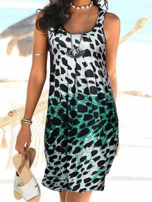 Mini Dresses - Sleeveless Leopard Gradient Sling Dress - MsDressly