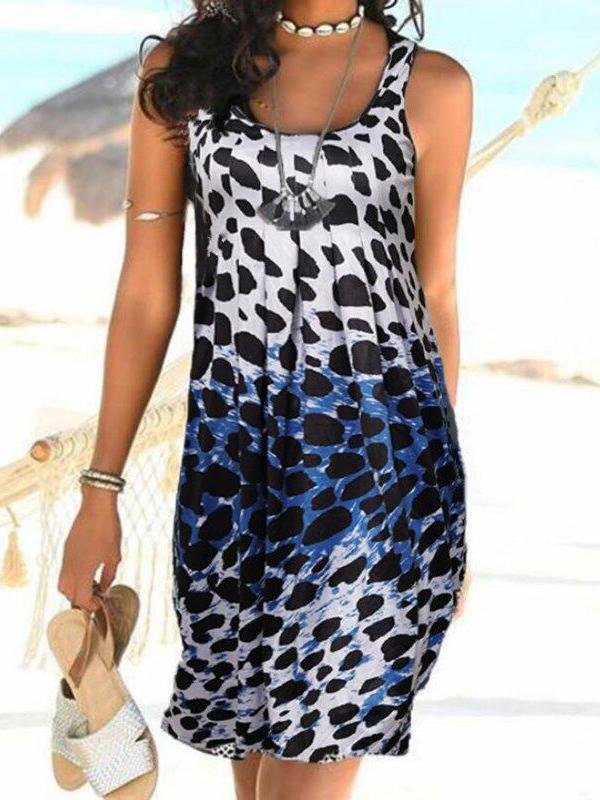 Mini Dresses - Sleeveless Leopard Gradient Sling Dress - MsDressly