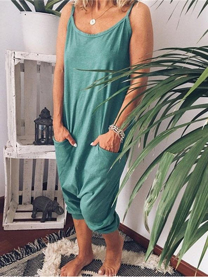 Sleeveless Loose Solid Suspender Jumpsuit - Jumpsuit & Rompers - INS | Online Fashion Free Shipping Clothing, Dresses, Tops, Shoes - 10-20 - 21/07/2021 - Bottoms