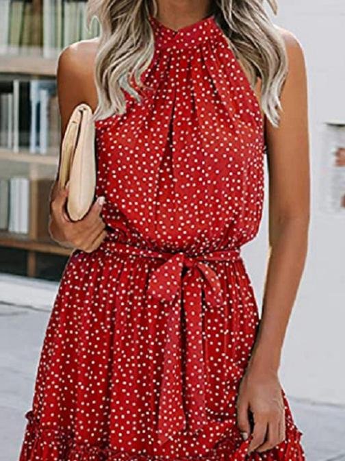 Sleeveless Off Shoulder Polka-dot Print Dress - Mini Dresses - INS | Online Fashion Free Shipping Clothing, Dresses, Tops, Shoes - 20-30 - 30/06/2021 - color-apricot