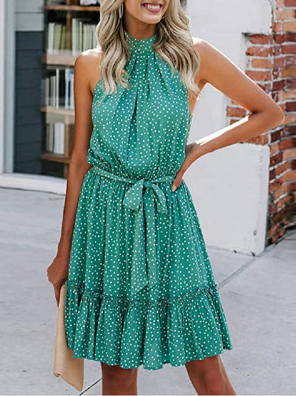 Sleeveless Off Shoulder Polka-dot Print Dress - Mini Dresses - INS | Online Fashion Free Shipping Clothing, Dresses, Tops, Shoes - 20-30 - 30/06/2021 - color-apricot