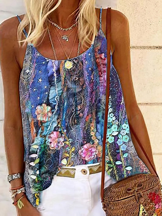 Sleeveless Printed Scoop Neck Casual Tank Top