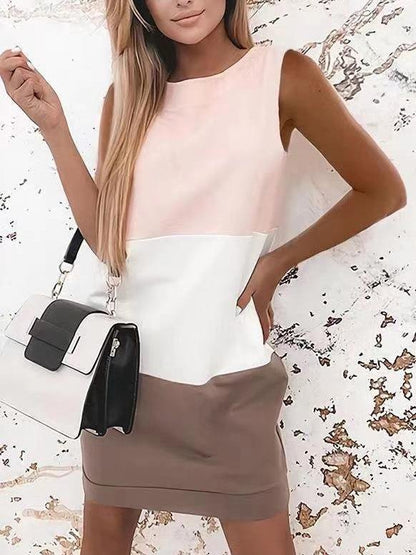 Sleeveless Round Neck Color Matching Skirt - Mini Dresses - INS | Online Fashion Free Shipping Clothing, Dresses, Tops, Shoes - 20-30 - 29/06/2021 - color-pink