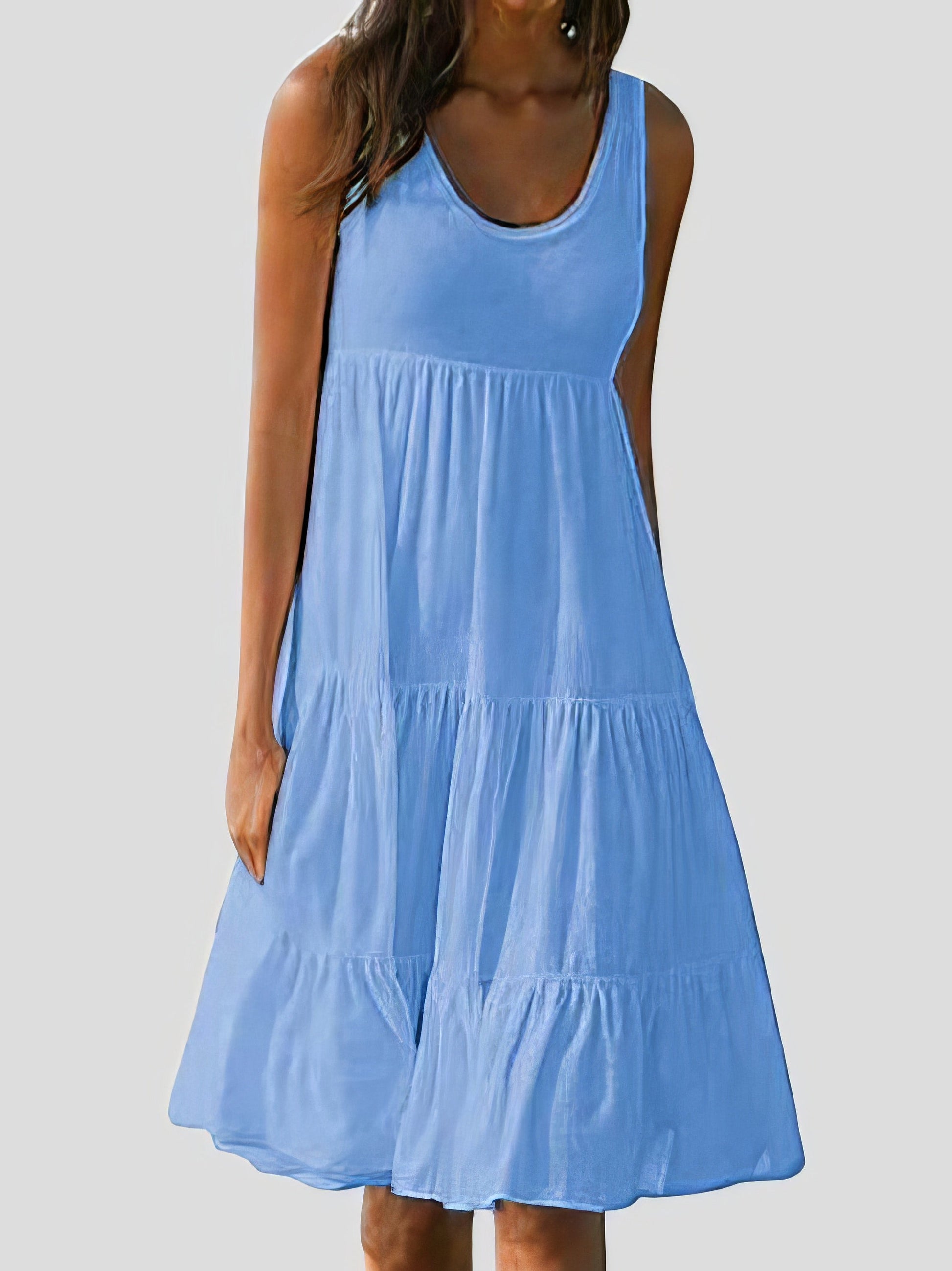 Mini Dresses - Sleeveless Round Neck Stitching Beach Dress - MsDressly
