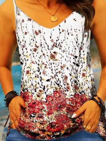 Sleeveless Sling V Print Vest - Tank Tops - INS | Online Fashion Free Shipping Clothing, Dresses, Tops, Shoes - 10/06/2021 - Color_White - Size_2XL