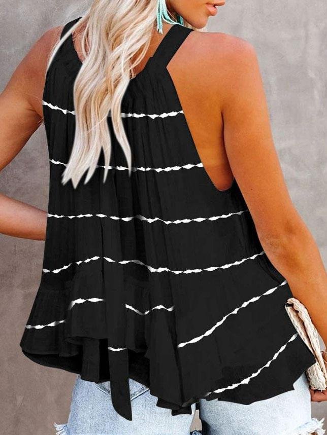 Sleeveless Striped Off-shoulder Pleated Top - Tank Tops - INS | Online Fashion Free Shipping Clothing, Dresses, Tops, Shoes - 20-30 - 26/07/2021 - color-black