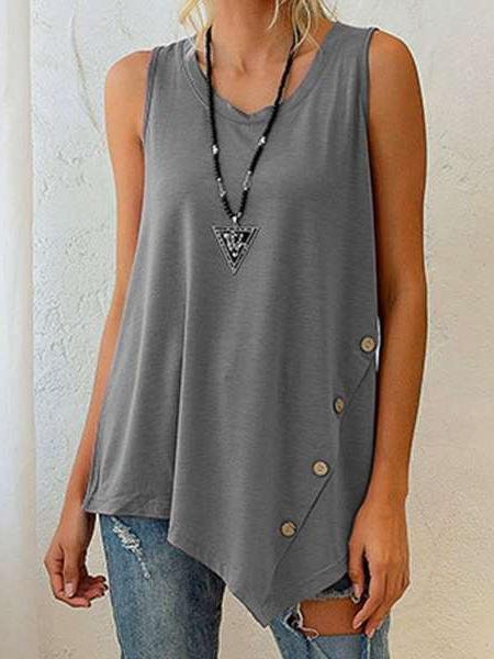 Sleeveless Top Irregular Button U-neck Vest - Tank Tops - INS | Online Fashion Free Shipping Clothing, Dresses, Tops, Shoes - 10-20 - 16/07/2021 - color-dark_gray
