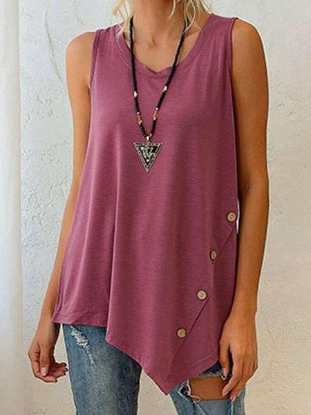 Sleeveless Top Irregular Button U-neck Vest - Tank Tops - INS | Online Fashion Free Shipping Clothing, Dresses, Tops, Shoes - 10-20 - 16/07/2021 - color-dark_gray