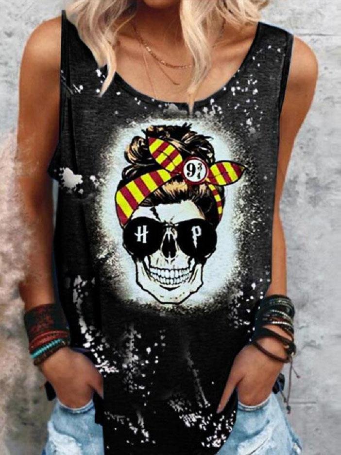 Sleeveless U-neck Printed Casual Vest - Tank Tops - INS | Online Fashion Free Shipping Clothing, Dresses, Tops, Shoes - 10-20 - 25/06/2021 - color-black