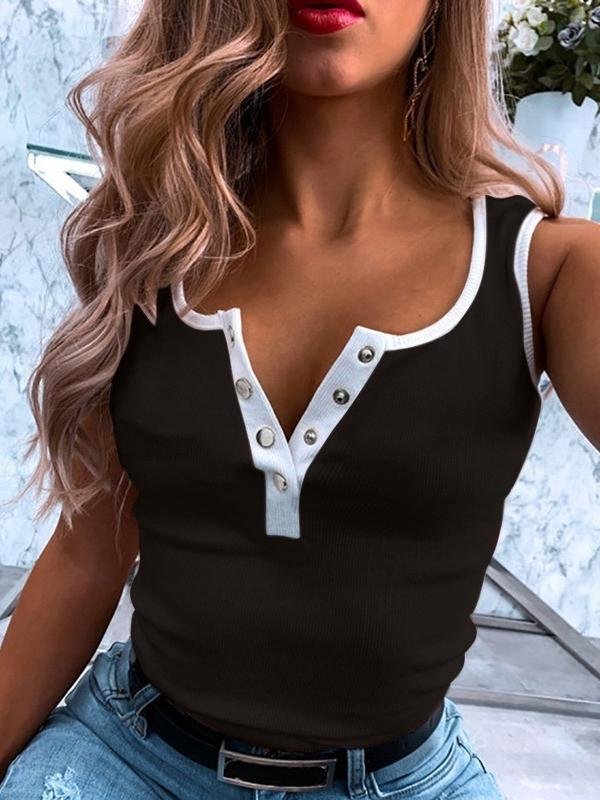 Sleeveless V-neck Button Casual Vest - Tank Tops - INS | Online Fashion Free Shipping Clothing, Dresses, Tops, Shoes - 09/07/2021 - 10-20 - color-black