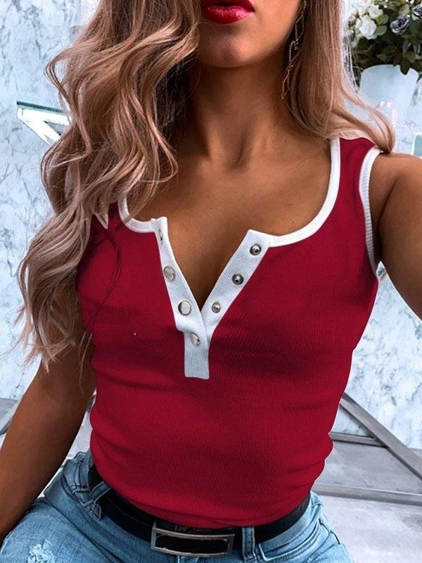 Sleeveless V-neck Button Casual Vest - Tank Tops - INS | Online Fashion Free Shipping Clothing, Dresses, Tops, Shoes - 09/07/2021 - 10-20 - color-black