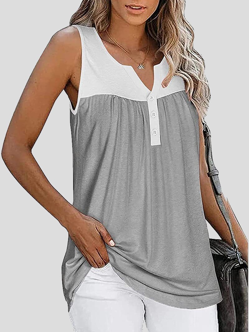 Sleeveless V-Neck Button Paneling Tank Tops - Tank Tops - INS | Online Fashion Free Shipping Clothing, Dresses, Tops, Shoes - 10-20 - 19/06/2021 - Category_Tank Tops