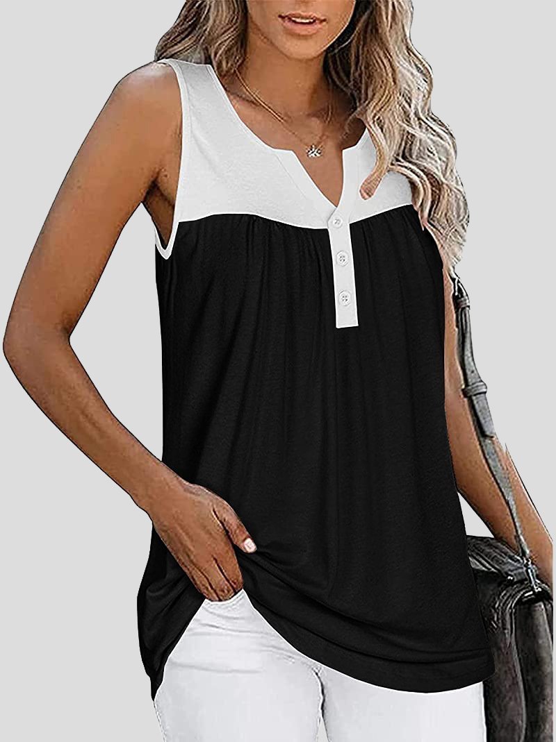 Sleeveless V-Neck Button Paneling Tank Tops - Tank Tops - INS | Online Fashion Free Shipping Clothing, Dresses, Tops, Shoes - 10-20 - 19/06/2021 - Category_Tank Tops