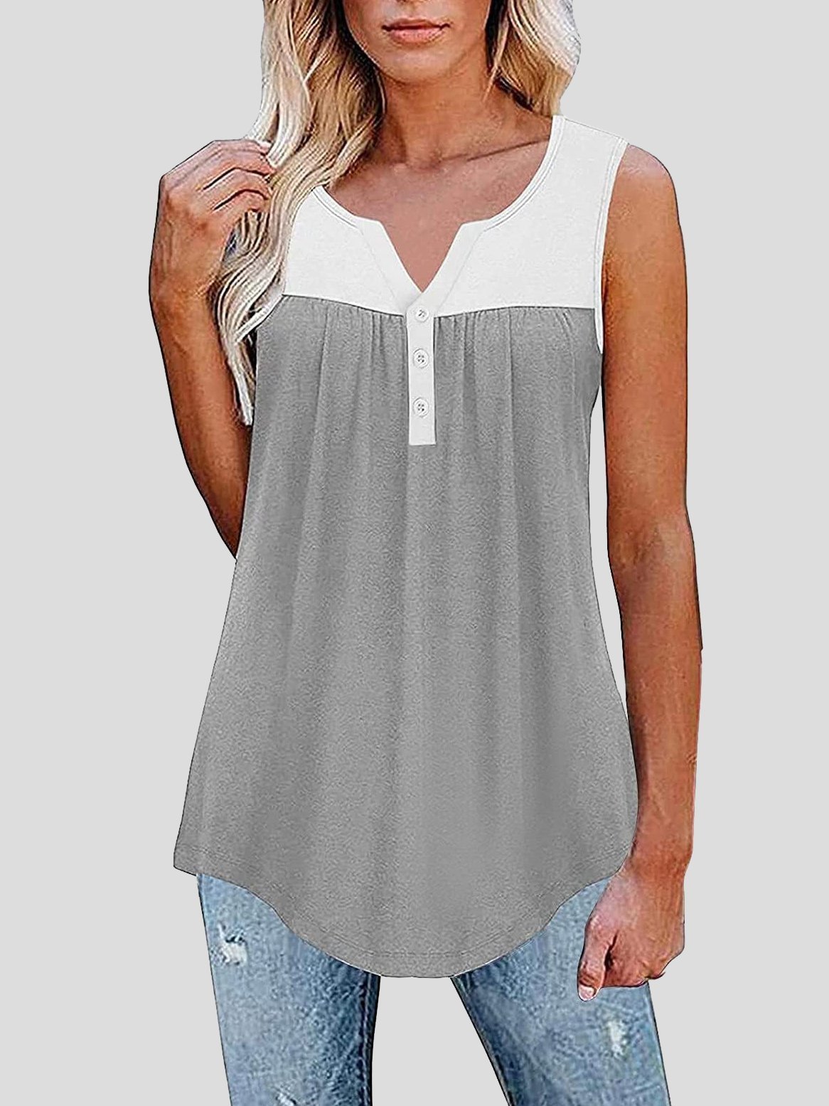 Sleeveless V-Neck Button Paneling Tank Tops - Tank Tops - INS | Online Fashion Free Shipping Clothing, Dresses, Tops, Shoes - 10-20 - 19/06/2021 - Category_Tank Tops