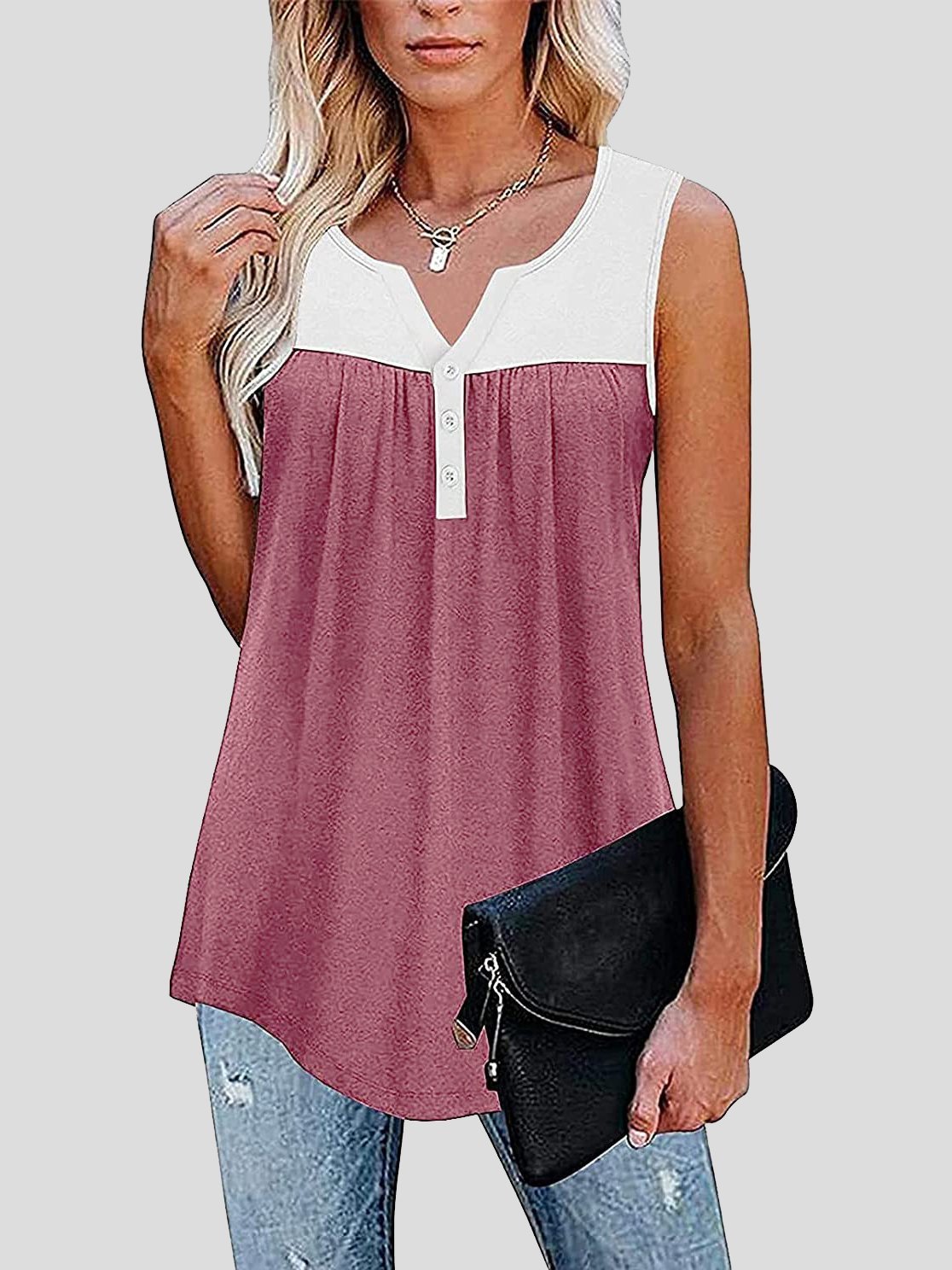 Sleeveless V-Neck Button Paneling Tank Tops - Tank Tops - INS | Online Fashion Free Shipping Clothing, Dresses, Tops, Shoes - 10-20 - 19/06/2021 - Category_Tank Tops