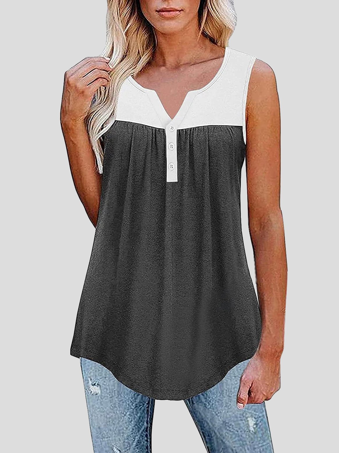 Sleeveless V-Neck Button Paneling Tank Tops - Tank Tops - INS | Online Fashion Free Shipping Clothing, Dresses, Tops, Shoes - 10-20 - 19/06/2021 - Category_Tank Tops