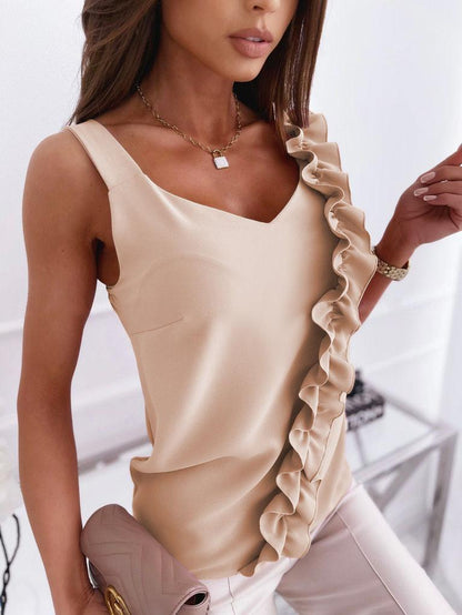 Sleeveless V-neck Halter Ruffle Tank Top - Tank Tops - INS | Online Fashion Free Shipping Clothing, Dresses, Tops, Shoes - 10-20 - 25/06/2021 - color-black