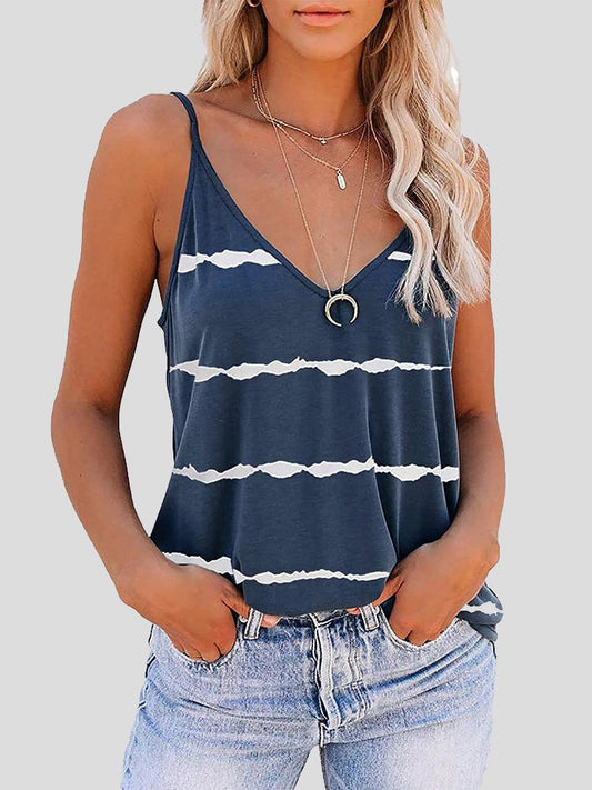 Sleeveless V-neck Striped Print Tank Top - Tank Tops - INS | Online Fashion Free Shipping Clothing, Dresses, Tops, Shoes - 05/07/2021 - 10-20 - color-army-green