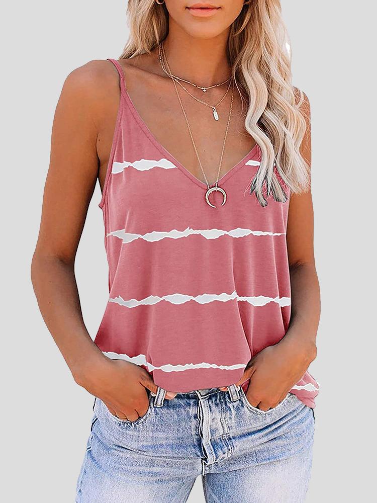 Sleeveless V-neck Striped Print Tank Top - Tank Tops - INS | Online Fashion Free Shipping Clothing, Dresses, Tops, Shoes - 05/07/2021 - 10-20 - color-army-green