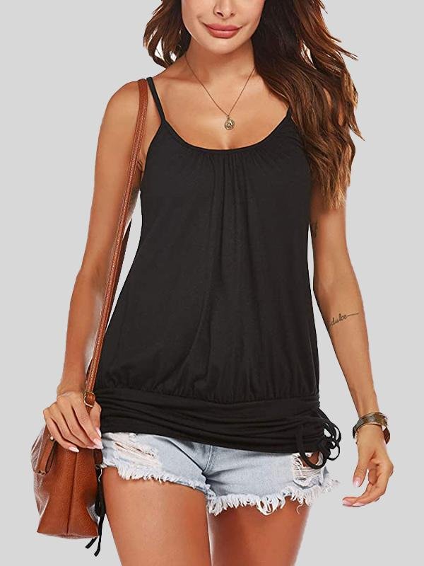 Slim Fit Scoop Neck Drawstring Camisole - Tank Tops - INS | Online Fashion Free Shipping Clothing, Dresses, Tops, Shoes - 10-20 - 23/06/2021 - color-black