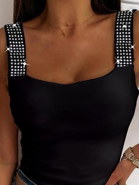 Slim-fit Solid Sleeveless Diamond Vest - Tank Tops - INS | Online Fashion Free Shipping Clothing, Dresses, Tops, Shoes - 18/06/2021 - 20-30 - color-black