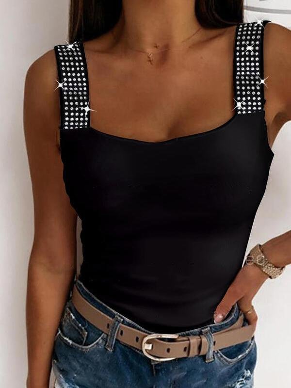 Slim-fit Solid Sleeveless Diamond Vest - Tank Tops - INS | Online Fashion Free Shipping Clothing, Dresses, Tops, Shoes - 18/06/2021 - 20-30 - color-black