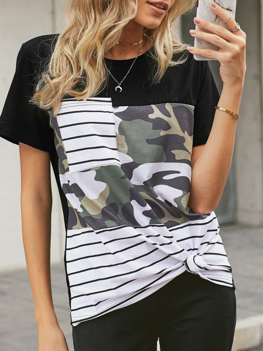 Slim-fit Striped Camouflage Short-sleeved T-shirt - T-shirts - INS | Online Fashion Free Shipping Clothing, Dresses, Tops, Shoes - 01/06/2021 - Color_Black - LXQ