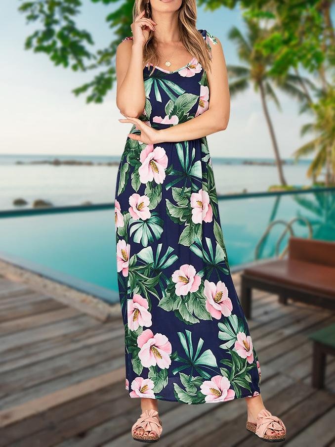 Slim Floral Sling Dress - Maxi Dresses - INS | Online Fashion Free Shipping Clothing, Dresses, Tops, Shoes - 20-30 - 22/06/2021 - color-blue