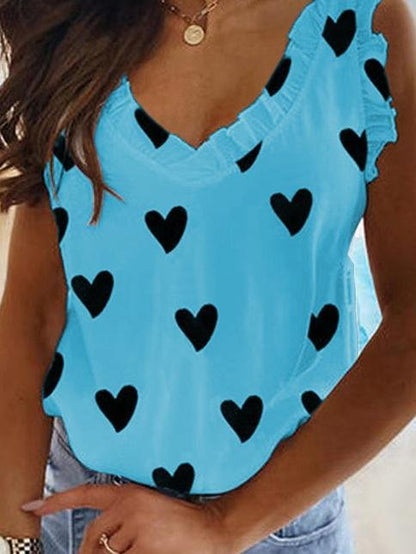 Slim Love Print Pleated Pullover T-shirt - Tank Tops - INS | Online Fashion Free Shipping Clothing, Dresses, Tops, Shoes - 03/06/2021 - Color_Blue - Color_Gray