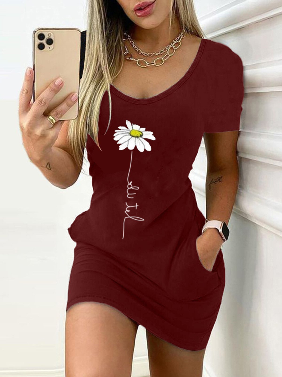 Slim Printed Short-sleeved Dress - Mini Dresses - INS | Online Fashion Free Shipping Clothing, Dresses, Tops, Shoes - 10-20 - 29/06/2021 - color-black