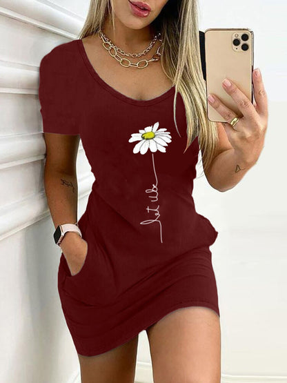 Slim Printed Short-sleeved Dress - Mini Dresses - INS | Online Fashion Free Shipping Clothing, Dresses, Tops, Shoes - 10-20 - 29/06/2021 - color-black