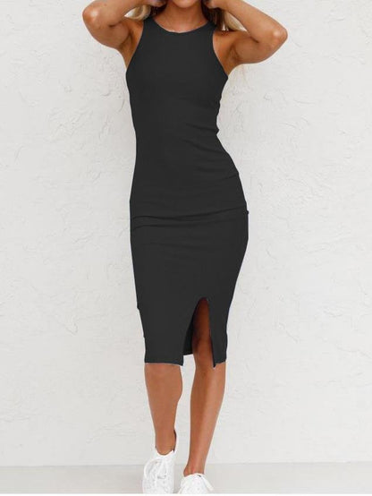 Slim Sleeveless Knit Slit Vest Dress - Midi Dresses - INS | Online Fashion Free Shipping Clothing, Dresses, Tops, Shoes - 05/07/2021 - 20-30 - color-black