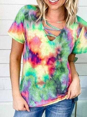 Slim Slimming Tie-dye Short-sleeved T-shirt - T-shirts - INS | Online Fashion Free Shipping Clothing, Dresses, Tops, Shoes - 10-20 - 29/06/2021 - color-blue