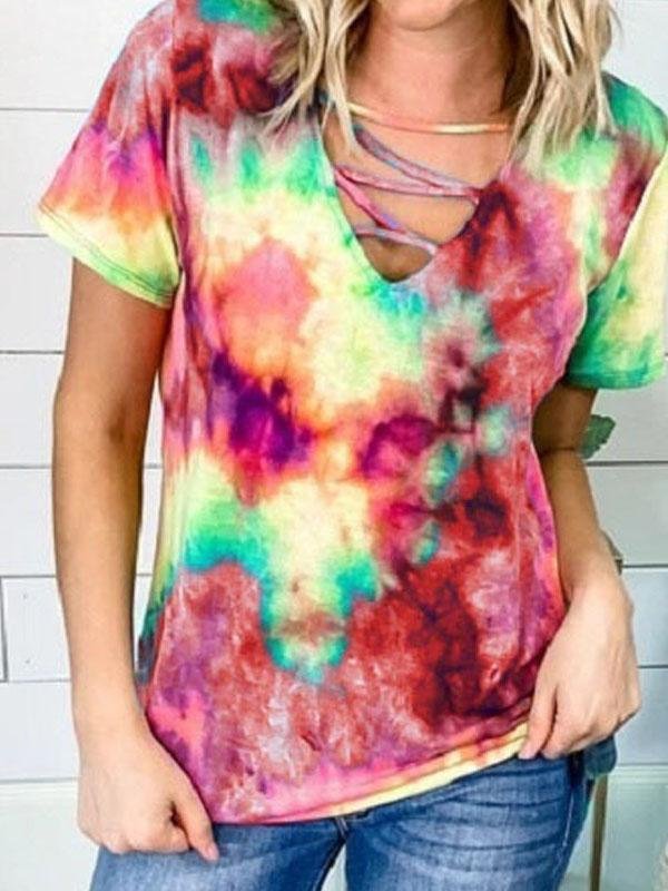 Slim Slimming Tie-dye Short-sleeved T-shirt - T-shirts - INS | Online Fashion Free Shipping Clothing, Dresses, Tops, Shoes - 10-20 - 29/06/2021 - color-blue