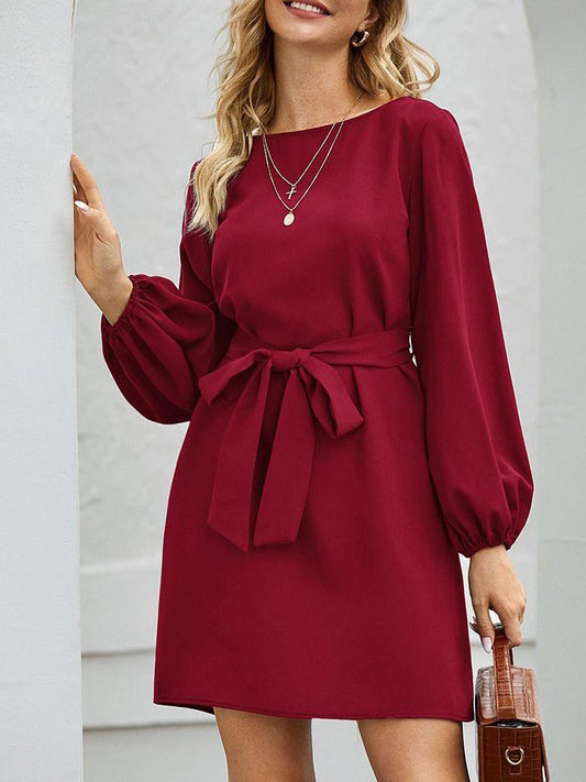 Slim Waist Puff Sleeve Ladies Dress With Belt - Midi Dresses - INS | Online Fashion Free Shipping Clothing, Dresses, Tops, Shoes - 07/04/2021 - Black - Color_Black