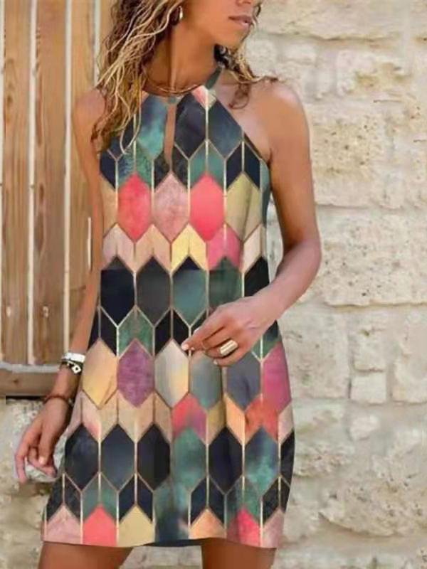 Sling Halter Print Sleeveless Mini Dress - Mini Dresses - INS | Online Fashion Free Shipping Clothing, Dresses, Tops, Shoes - 05/19/2021 - Category_Mini Dresses - Color_Black