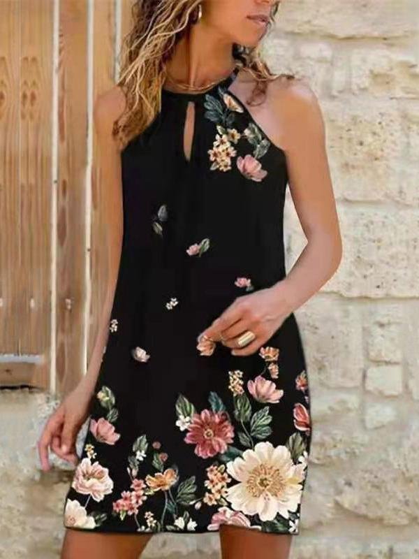 Sling Halter Print Sleeveless Mini Dress - Mini Dresses - INS | Online Fashion Free Shipping Clothing, Dresses, Tops, Shoes - 05/19/2021 - Category_Mini Dresses - Color_Black