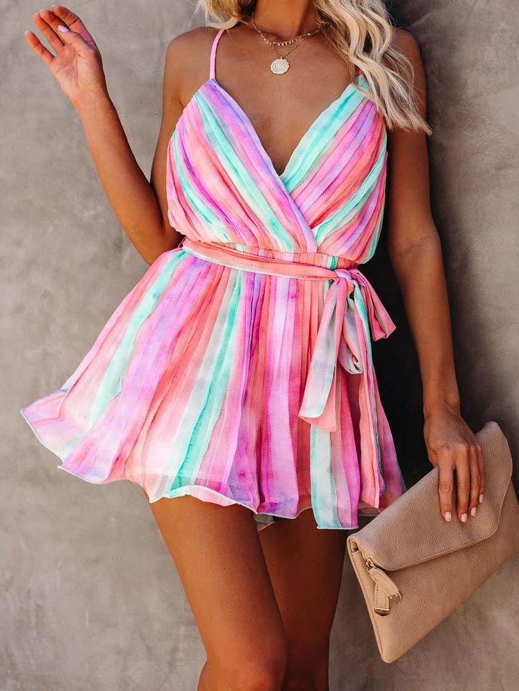 Sling Pleated V Neck Dress - Mini Dresses - INS | Online Fashion Free Shipping Clothing, Dresses, Tops, Shoes - 04/06/2021 - Color_Green - Color_Pink