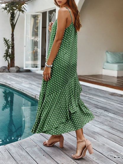 Sling Polka Dot Ruffle Layer Hem Maxi Suspender Dress - Maxi Dresses - INS | Online Fashion Free Shipping Clothing, Dresses, Tops, Shoes - 04/12/2021 - chiffon-dress - Color_Blue